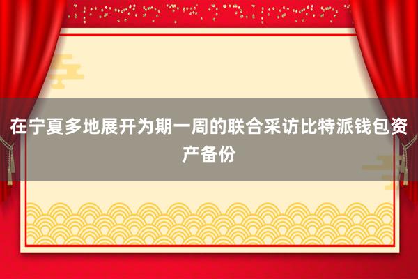 在宁夏多地展开为期一周的联合采访比特派钱包资产备份