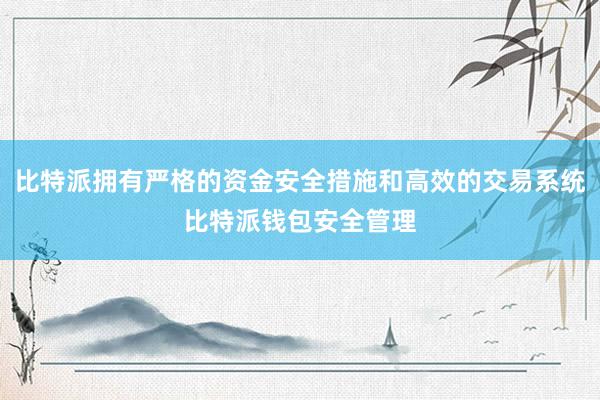 比特派拥有严格的资金安全措施和高效的交易系统比特派钱包安全管理